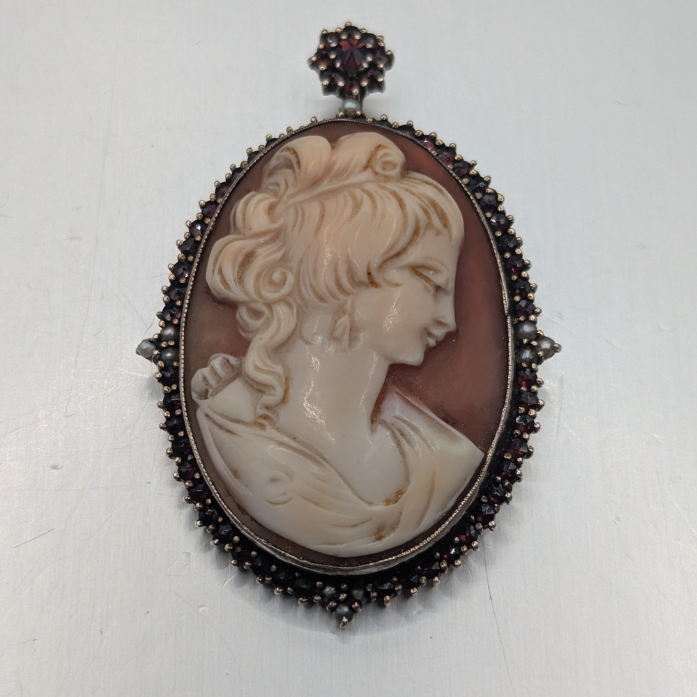 Elegant Bohemian Garnet Cameo Pendants And Brooch